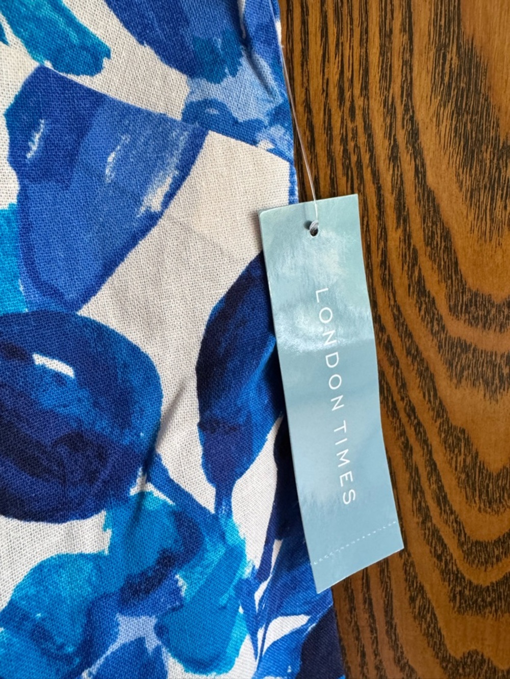 London Times Blue Floral A-Line Linen Sleeveless Dress - Picture 4 of 6